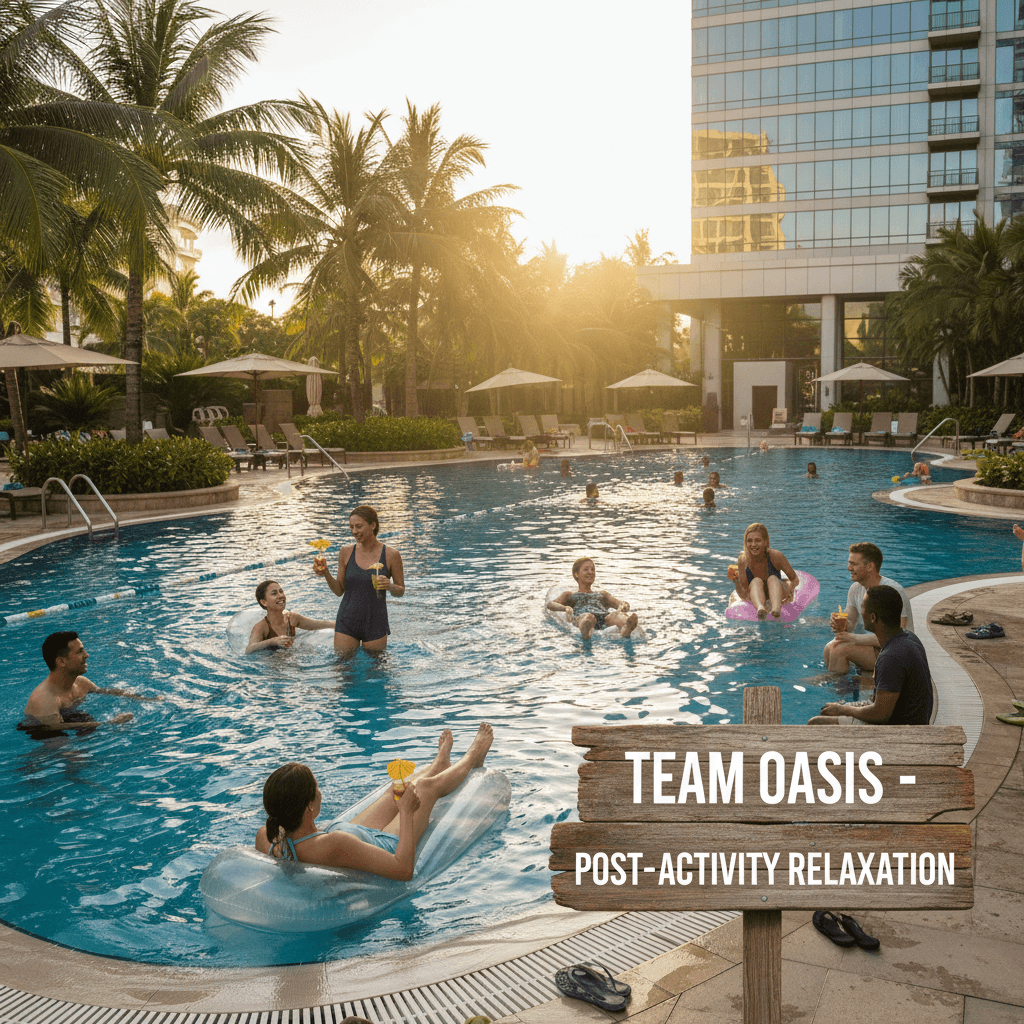 Piscina y relax después del team building corporativo